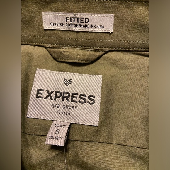 NWT! EXPRESS fitted MK2 olive button up shirt Small 14-14.5” stretch cotton - Picture 3 of 11